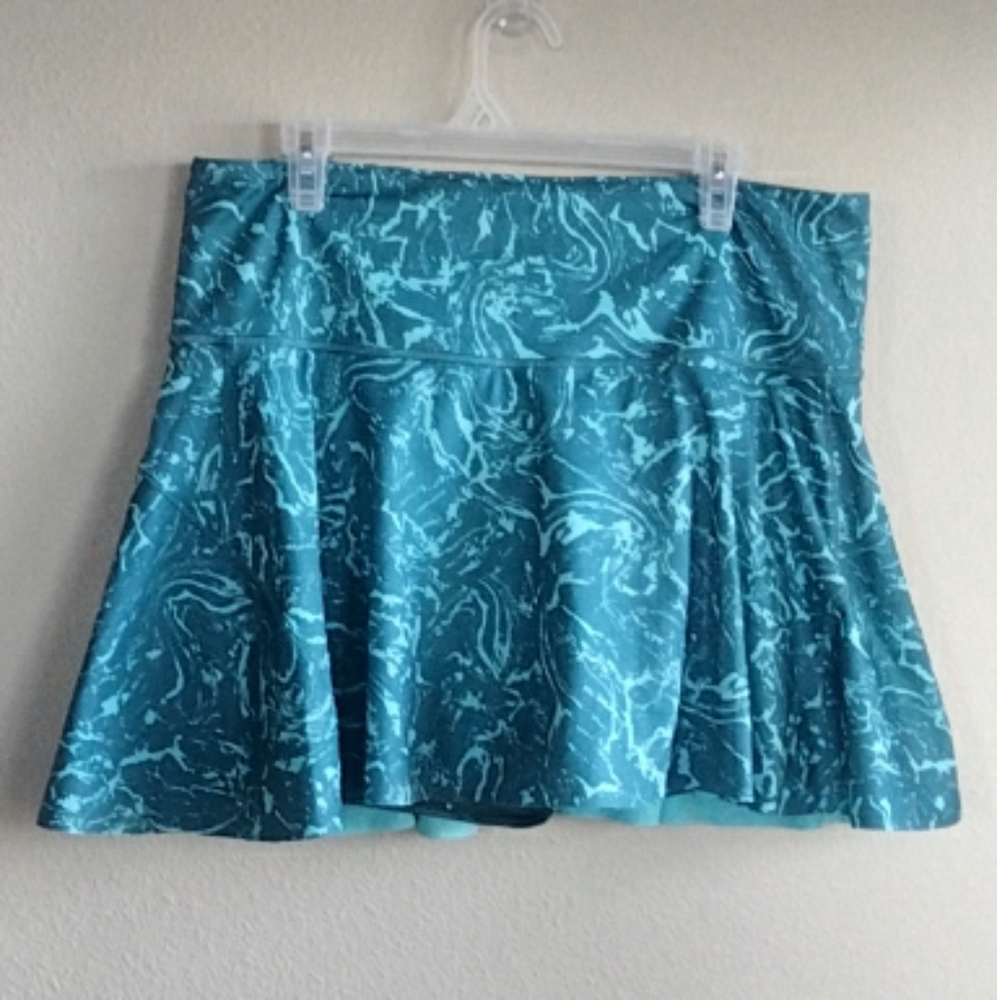 Athleta 1X Ace Printed Tennis Skort 13.5" Teal Marble Skater Skirt - Picture 2 of 10
